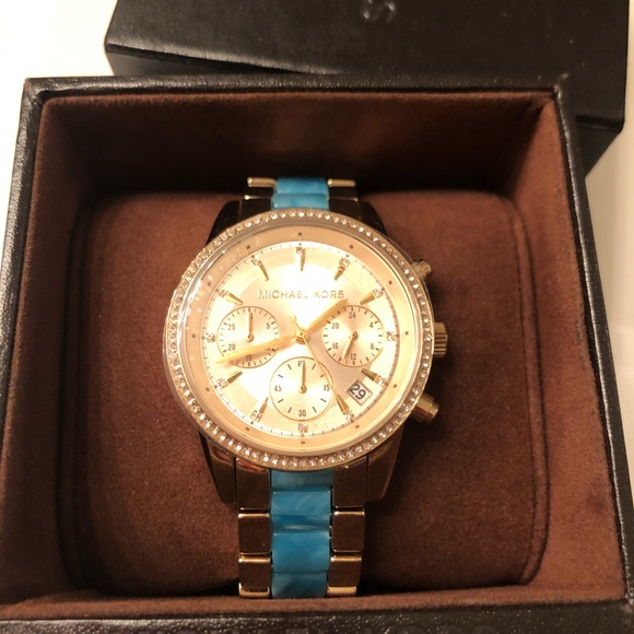 Michael Kors Gold watch with turquoise and diamond main image 6